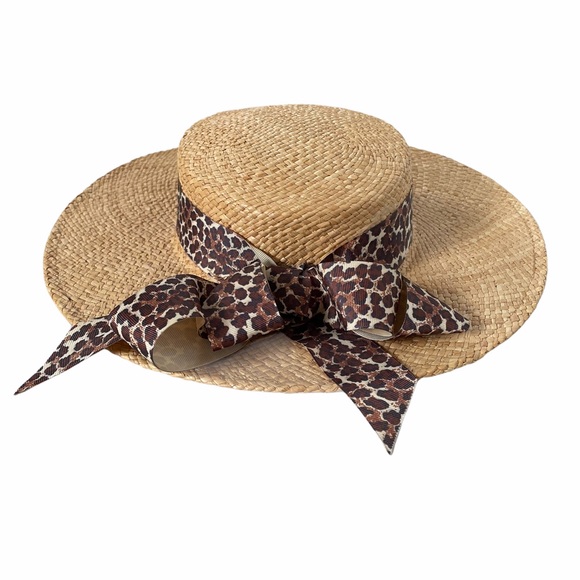 Vintage Sonni Low Profile Wide Brim Straw Hat Ribbon Bow - Picture 2 of 8